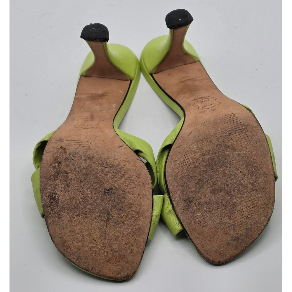 Stuart Weitzman Sandals Womens 7.5 Green Good Leather Knot Kitten Heel Slides - Picture 3 of 5